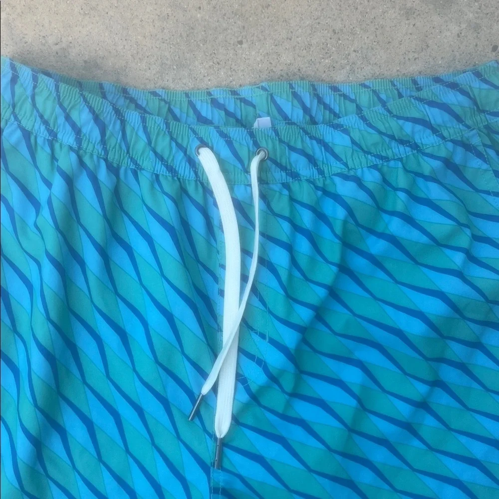 Fair Harbor Men's Blue Wave Design Lined Swim Trunks Size L